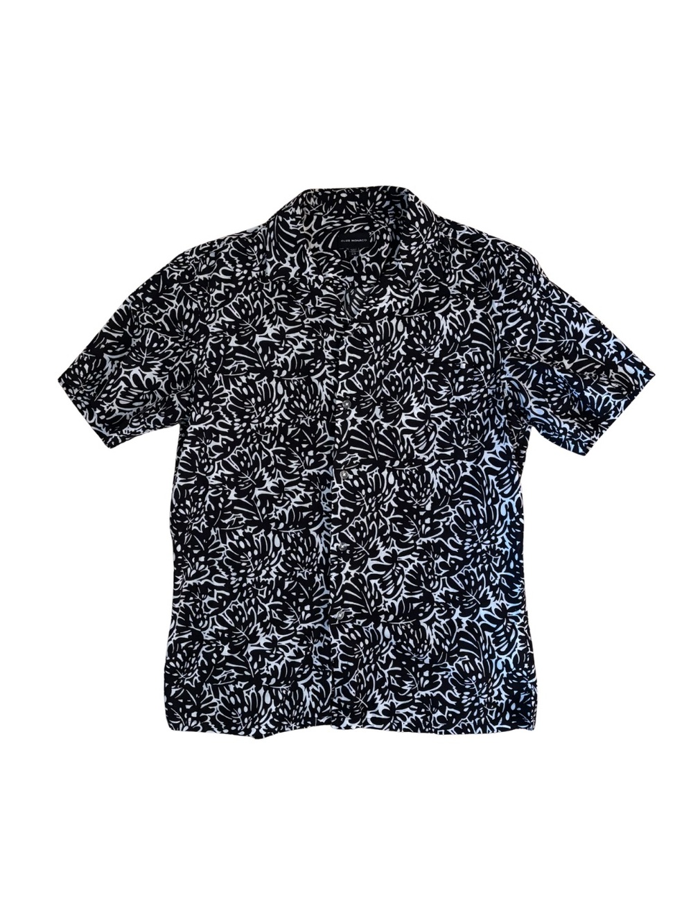 Club Monaco Abstract Black and White Leaf Print Shirt